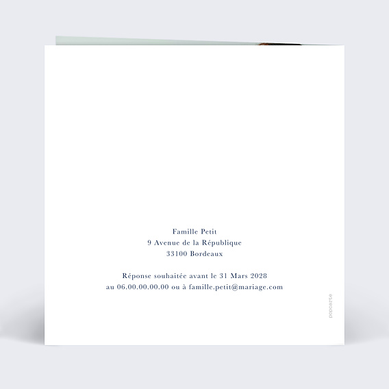 Faire part mariage Couronne végétale Verso