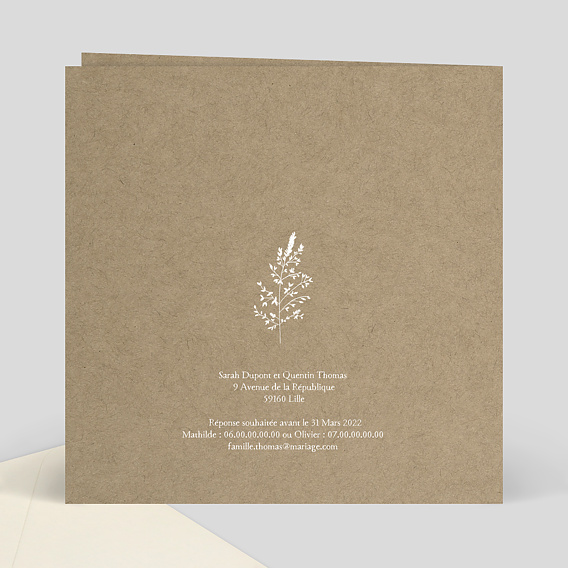 Faire part mariage Cueillette Verso