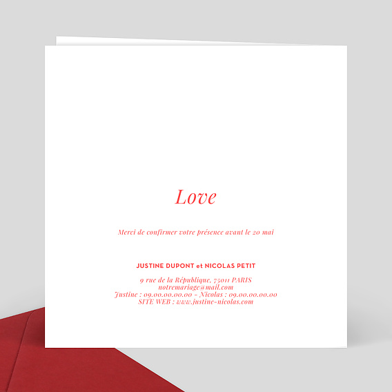 Faire part mariage Découpe Coeur Verso