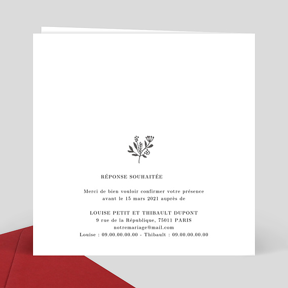 Faire part mariage Découpe Couronnée Verso