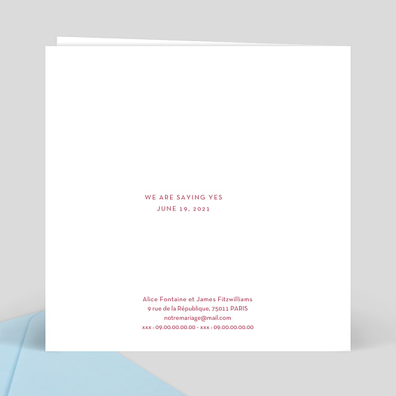 Faire part mariage Dorure Cosmopolite Verso