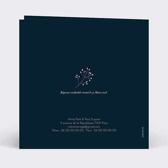 Faire part mariage Étiquette Fleurs Rouges Verso