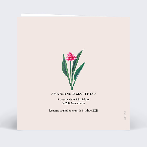 Faire part mariage Etiquette Tropicale Verso