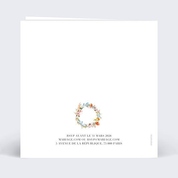 Faire part mariage Éveil des fleurs Verso