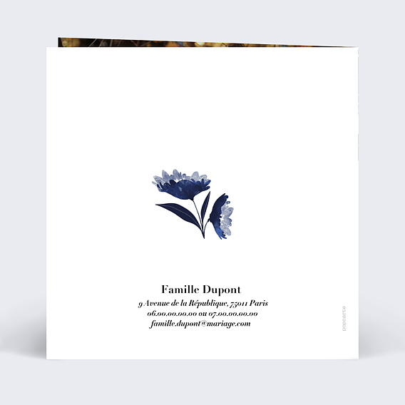 Faire part mariage Fleurs Bleues Aquarelle Verso