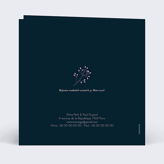 Faire part mariage Fleurs Rouges Verso