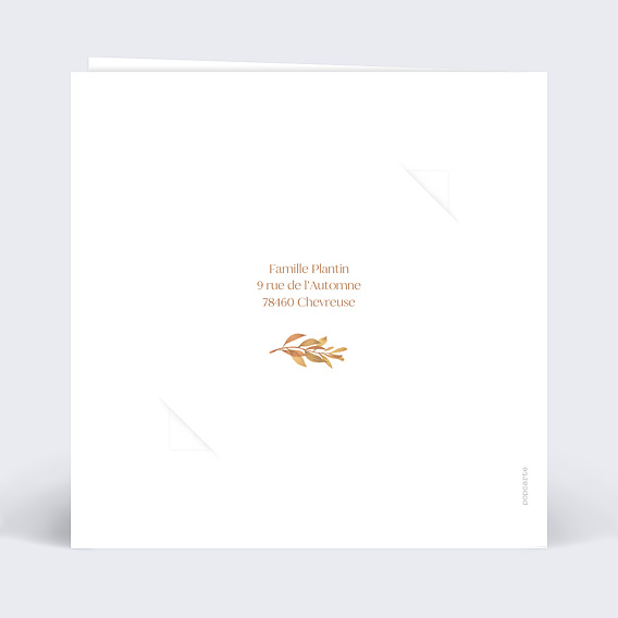 Faire part mariage Flower of Fall avec Graines Verso