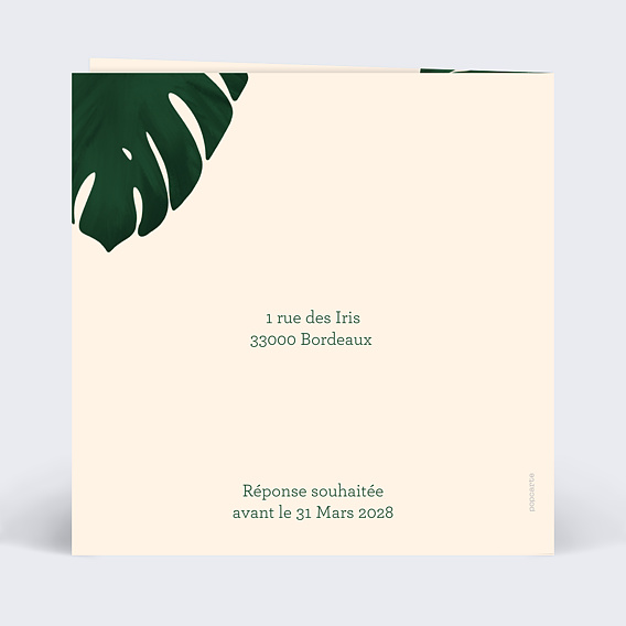 Faire part mariage Monstera Jungle Verso