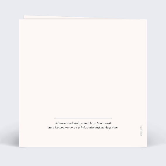 Faire part mariage Pétale d'Iris Verso