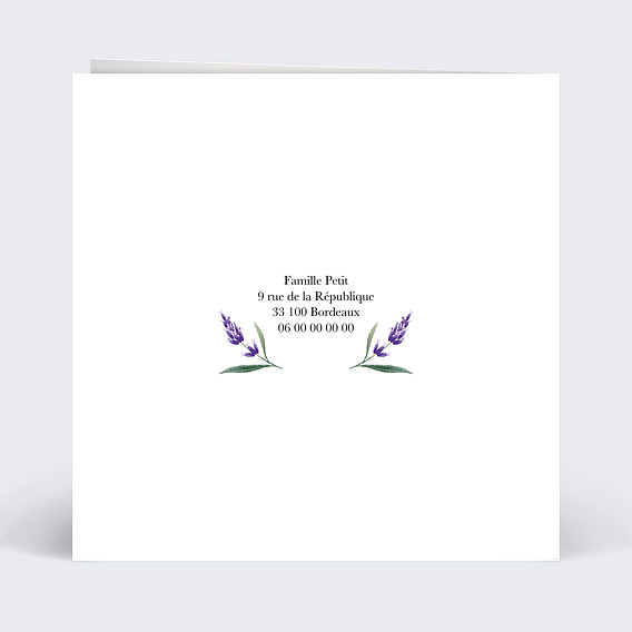 Faire part mariage Brin de Provence Verso