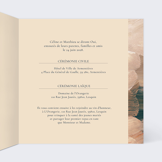 Faire part mariage Eclat Pinceau Intérieur Droit