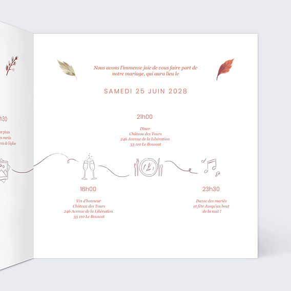 Faire part mariage Étiquette Automnale Intérieur Droit