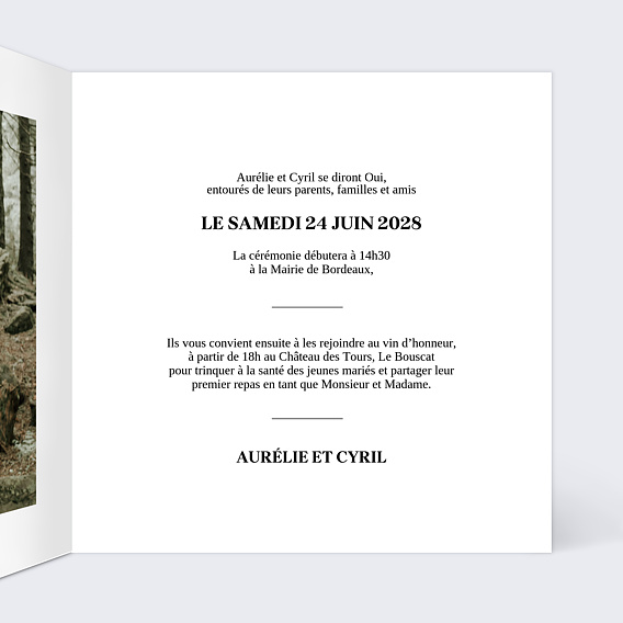 Faire part mariage Couple Champêtre Intérieur Droit