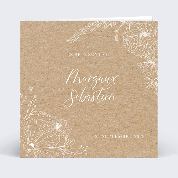 Faire part mariage Gravure Kraft