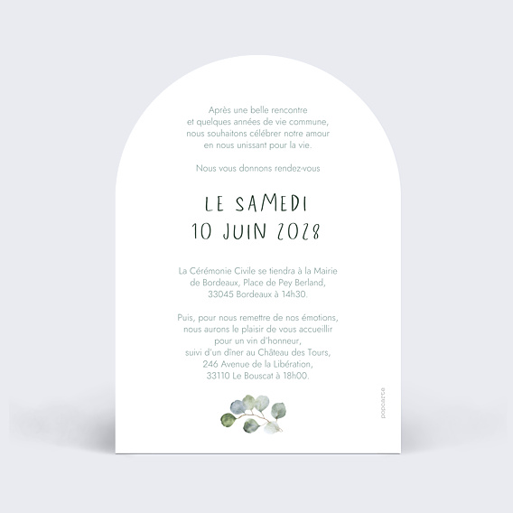 Faire-part Mariage Portrait en aquarelle avec couronne eucalyptus