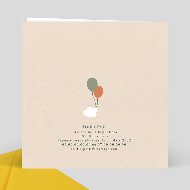 Faire-part de Mariage Ballon Verso