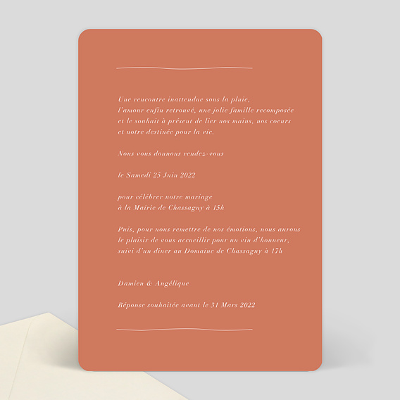 Faire part mariage Lettrine Colombe Verso