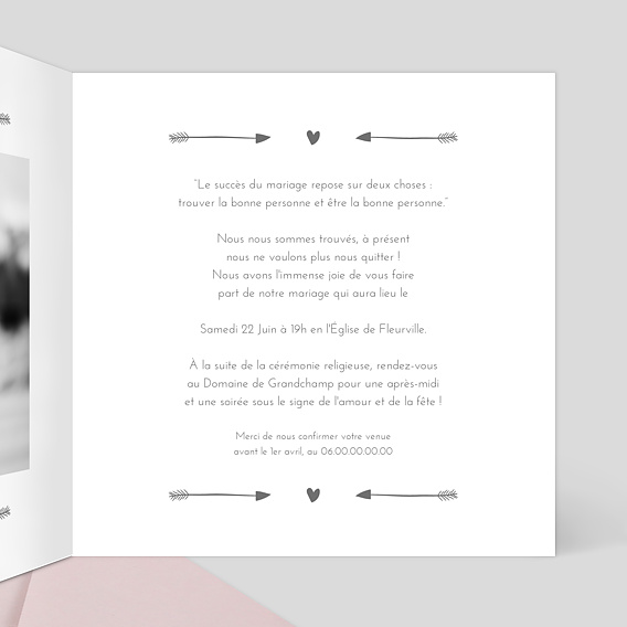 Faire part mariage Ruban Intérieur Droit