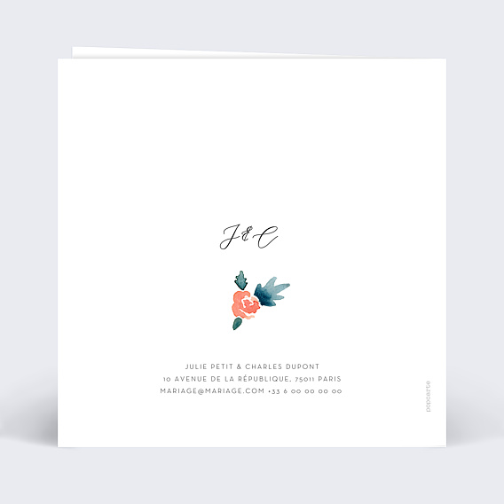 Faire part mariage Envolée Florale Verso