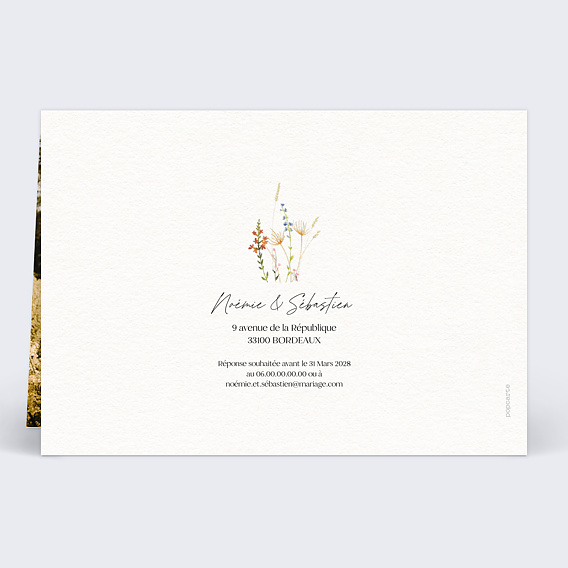 Faire part mariage Éclosion Champêtre Verso