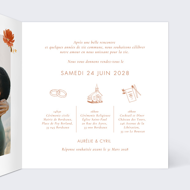 Faire-part Mariage Bouquet Parfumé Intérieur Droit