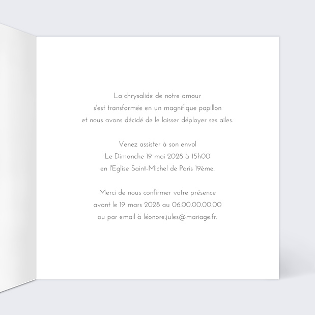 Faire-part de Mariage Papillon Intérieur Droit