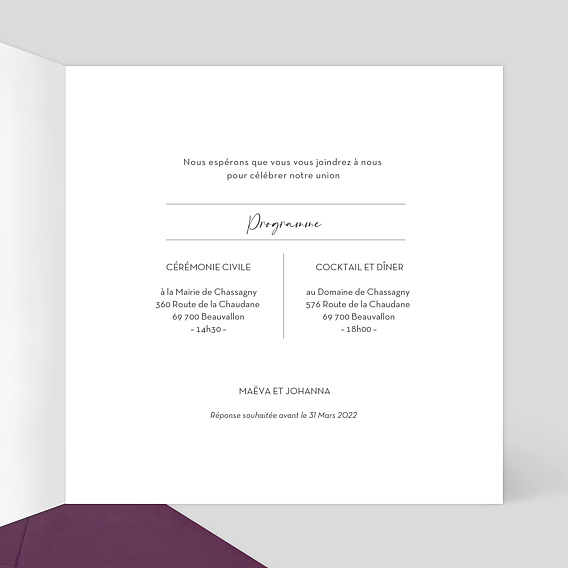 Faire part mariage Jolie Fiole Intérieur Droit