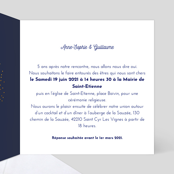 Faire part mariage Bulles Pétillantes Intérieur Droit