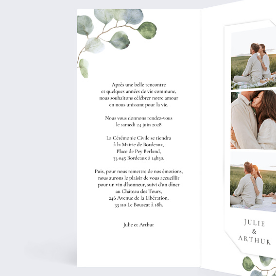 Faire-part Mariage Cadre Ocre Eucalyptus