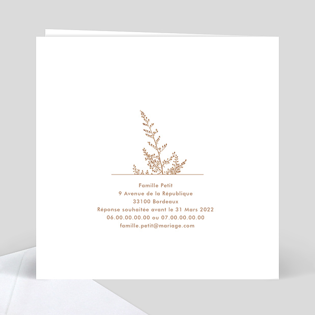 Faire-part Mariage Cuivre Verso