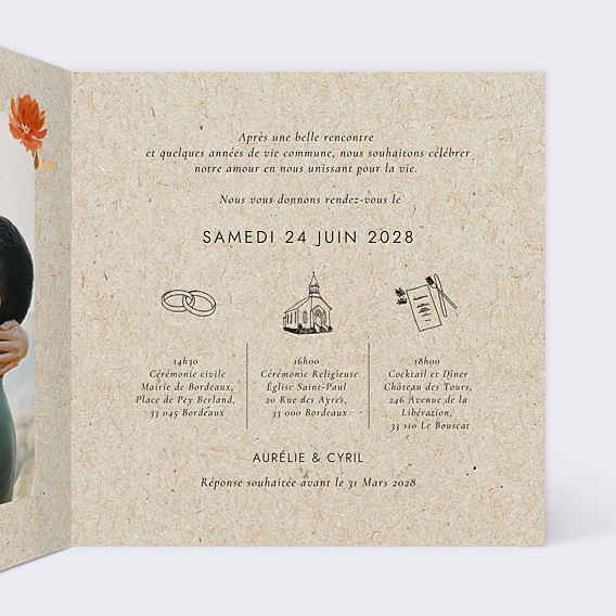Faire-part Mariage Bouquet Parfumé Kraft
