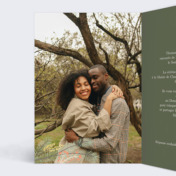 Faire part mariage Cadre Floral Élégant Intérieur Gauche