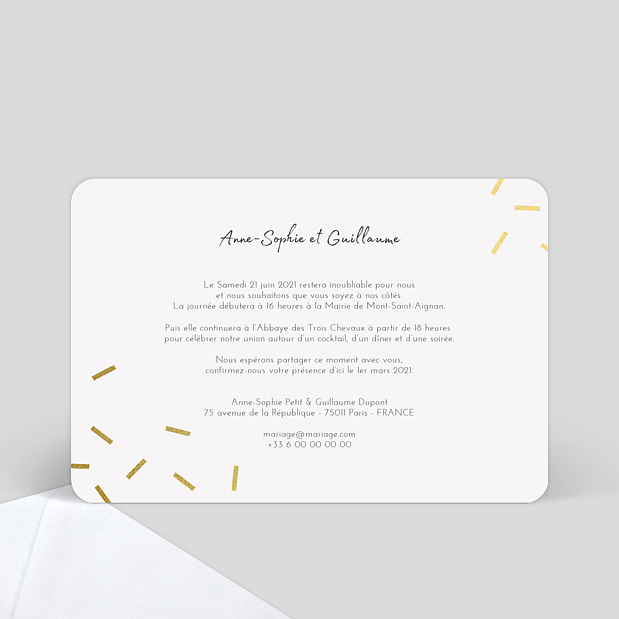 Faire-part Mariage Confettis Chic Verso