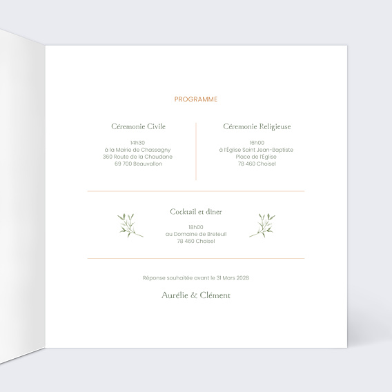 Faire part mariage Étiquette Champêtre Intérieur Droit