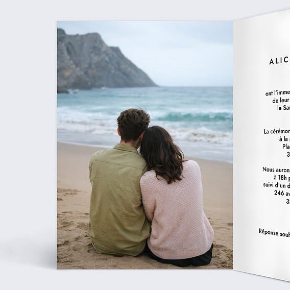 Faire part mariage Couple en illustration minimaliste Intérieur Gauche