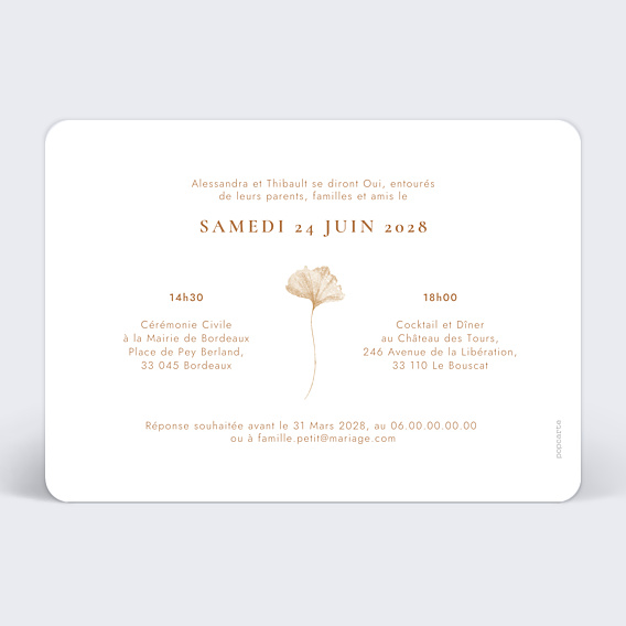 Faire-part Mariage Ginkgo Débordant