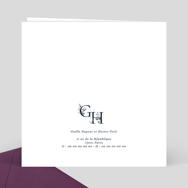 Faire-part de Mariage Calligraphie Verso