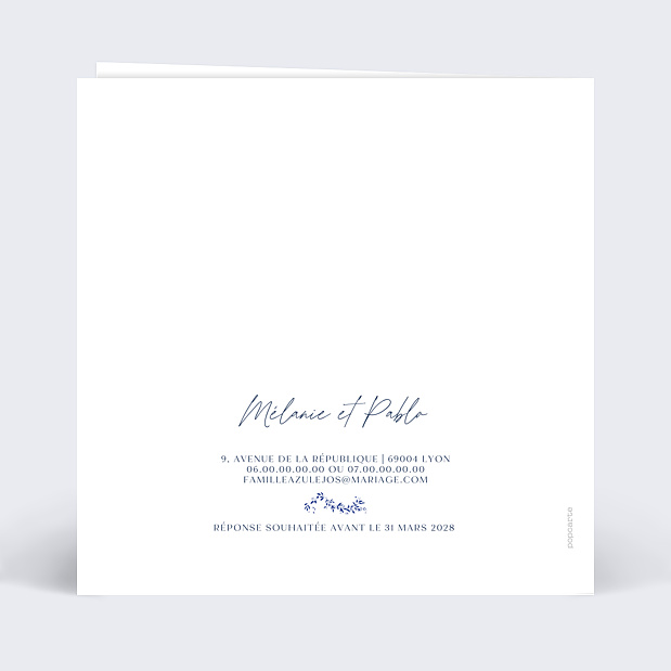 Faire-part Mariage Esprit Azulejos Verso