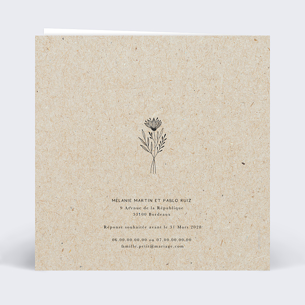 Faire-part Mariage Voiture Vintage Verso