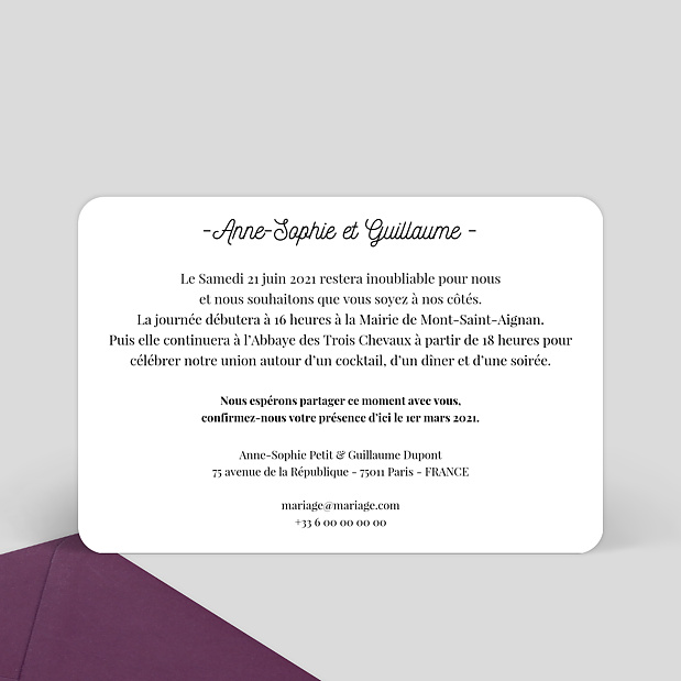 Faire-part Mariage Tirets Verso