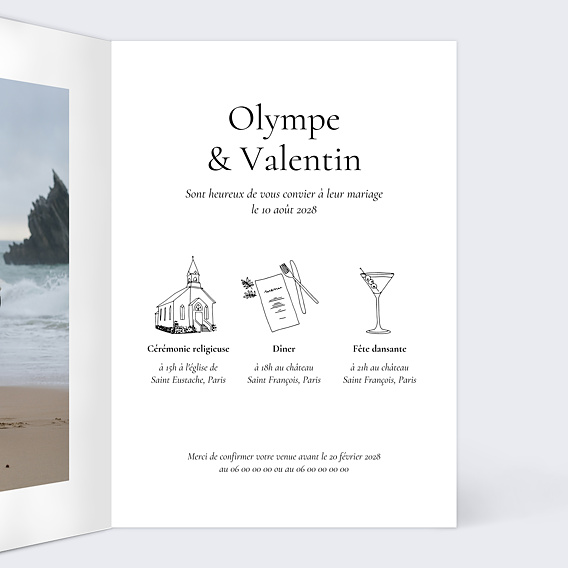 Faire part mariage Deux Prénoms Intérieur Droit