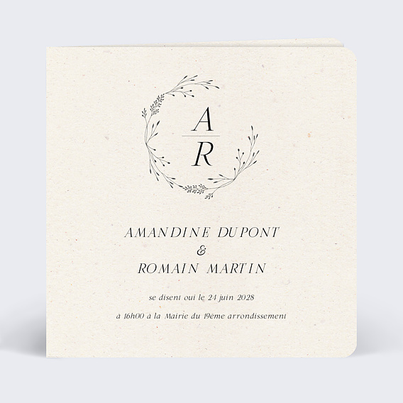 Faire part mariage Initiales Raffinées