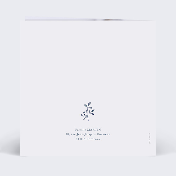 Faire part mariage Couronne classique bleu Verso