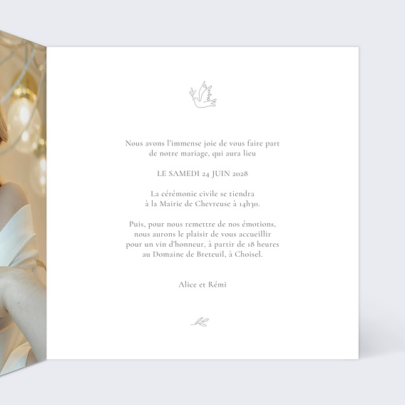 Faire part mariage Église sacrée Intérieur Droit