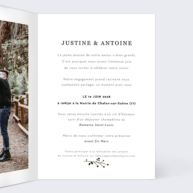 Faire-part Mariage Bois Intérieur Droit
