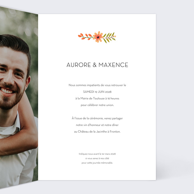 Faire-part Mariage Bouquet Printanier Intérieur Droit