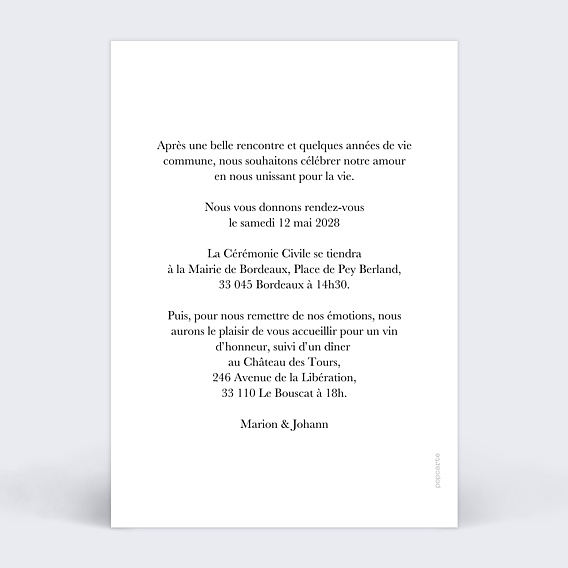 Faire part mariage Définition amour Verso