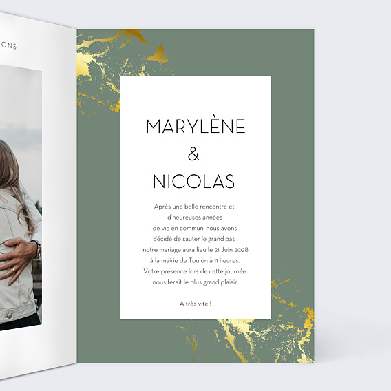Faire-part Mariage Marbre Vert