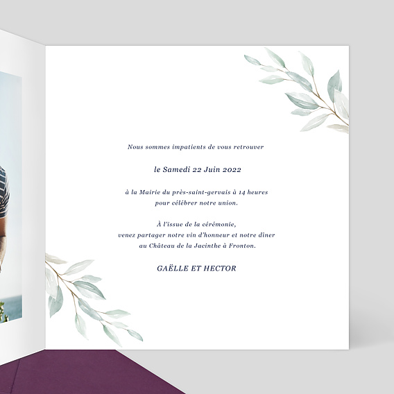 Faire part mariage Calligraphie Intérieur Droit