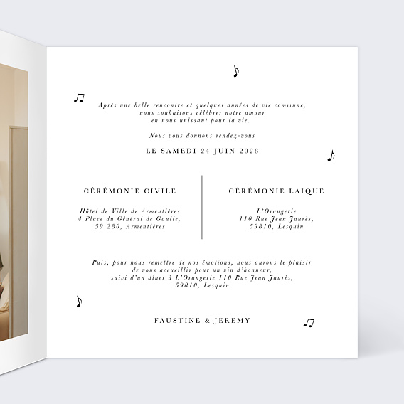 Faire part mariage Allégresse Intérieur Droit